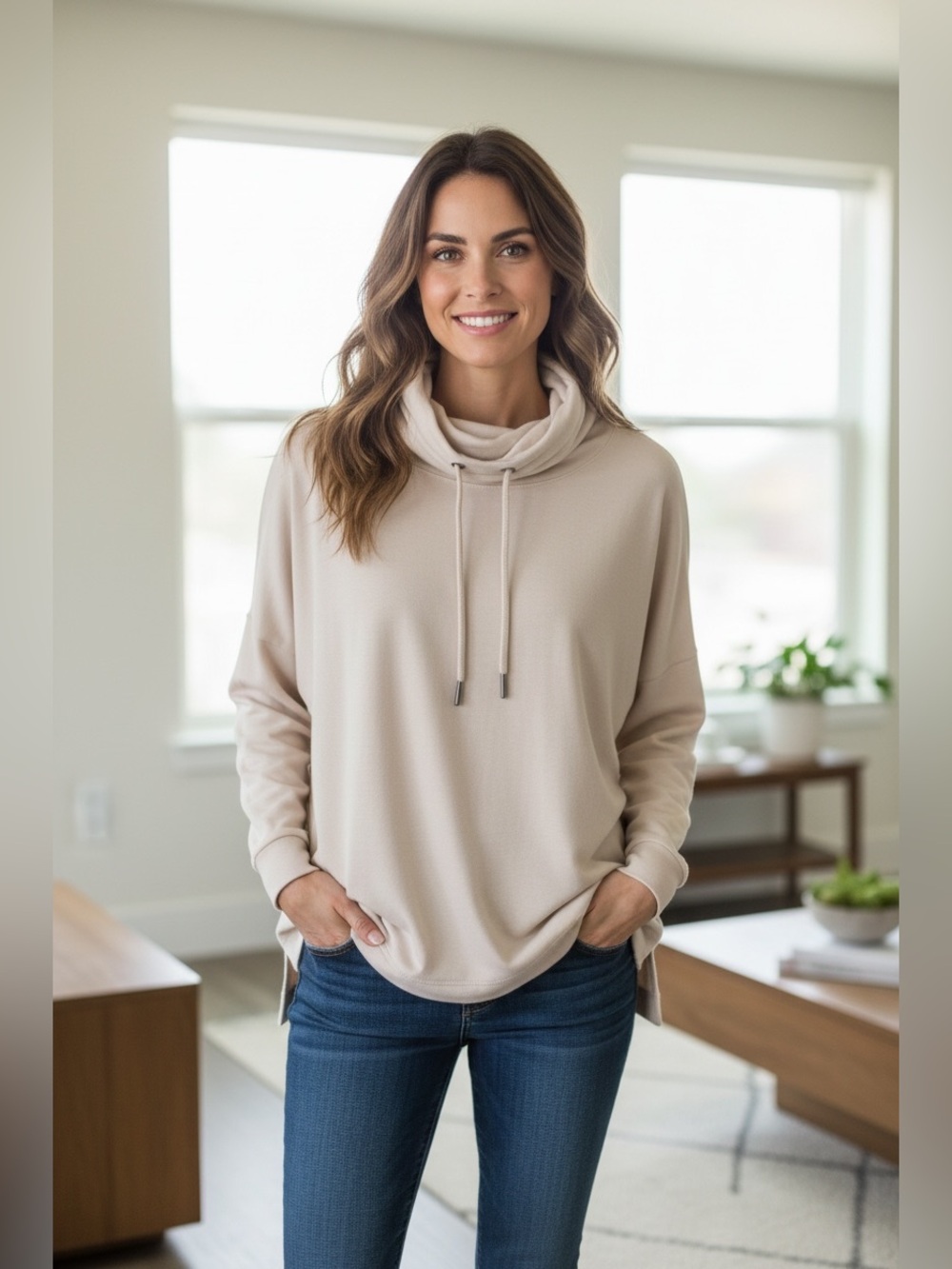 Time & Tru Women's Cream Pullover Top